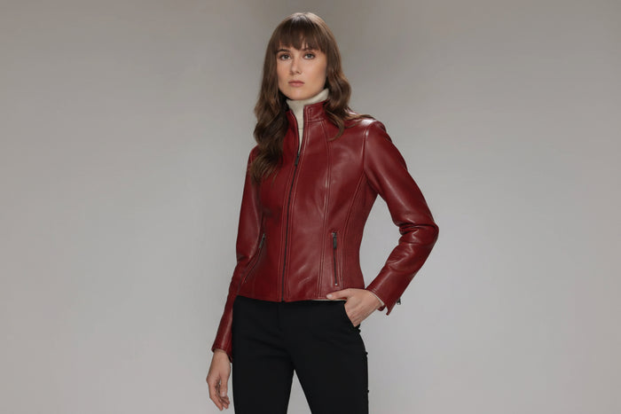 Magalie Leather Jacket - Deep Red