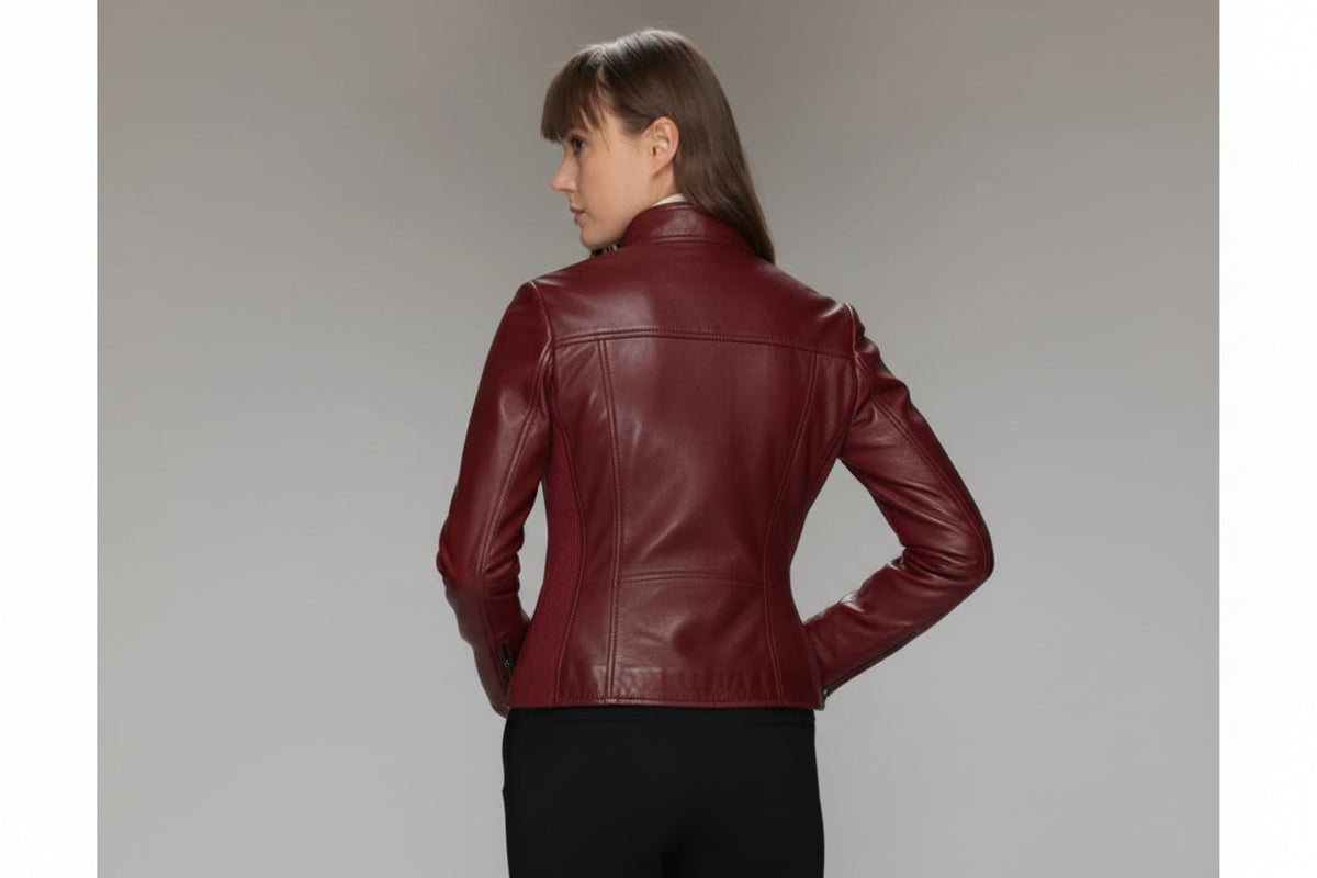 Magalie Leather Jacket - Deep Red