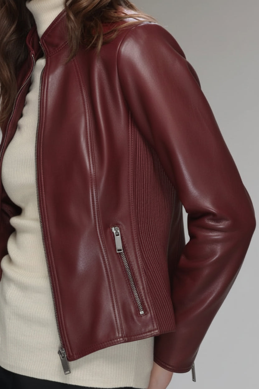 Magalie Leather Jacket - Deep Red