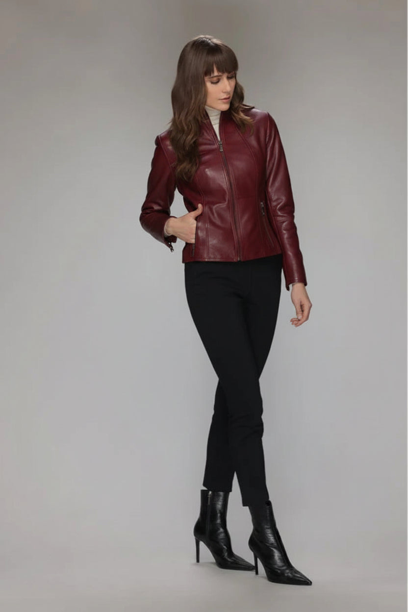 Magalie Leather Jacket - Deep Red