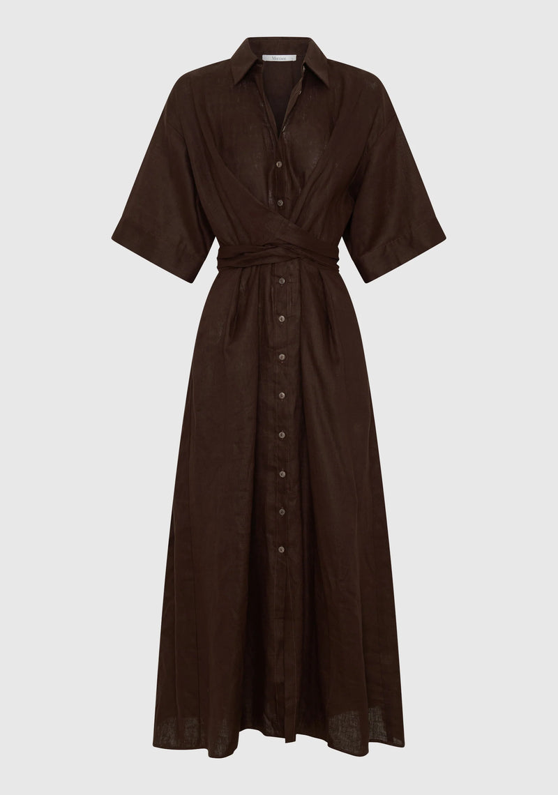 Morrison - Harriet Linen Dress - Chocolate
