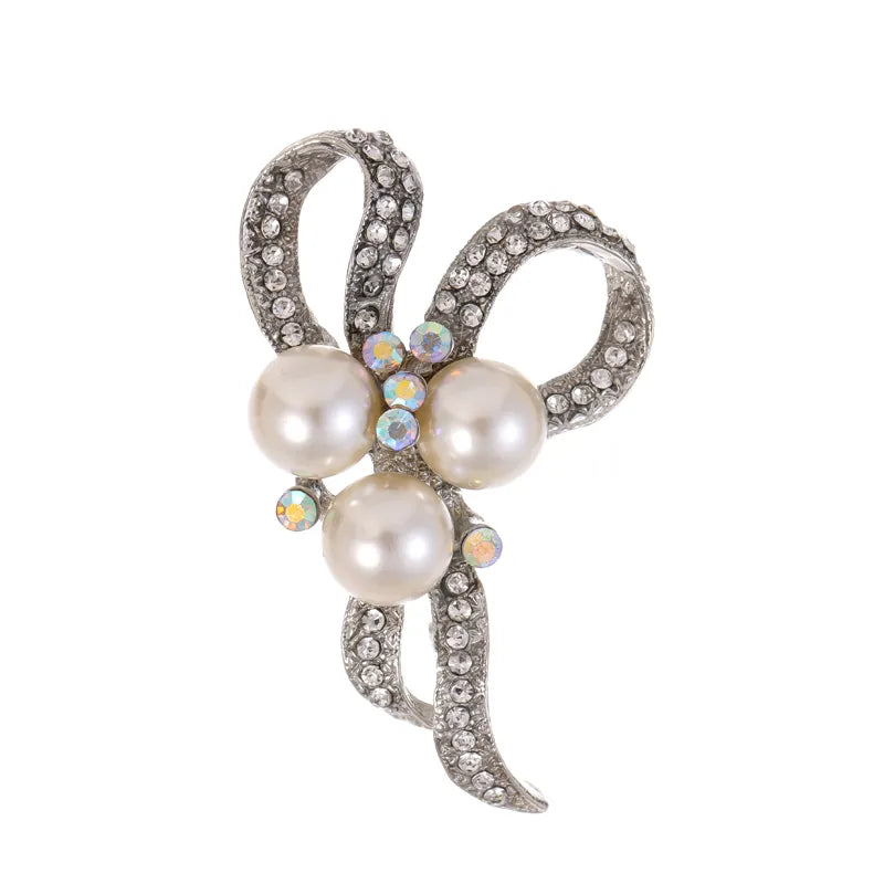 Diamante & Pearl Bow Knot Brooch