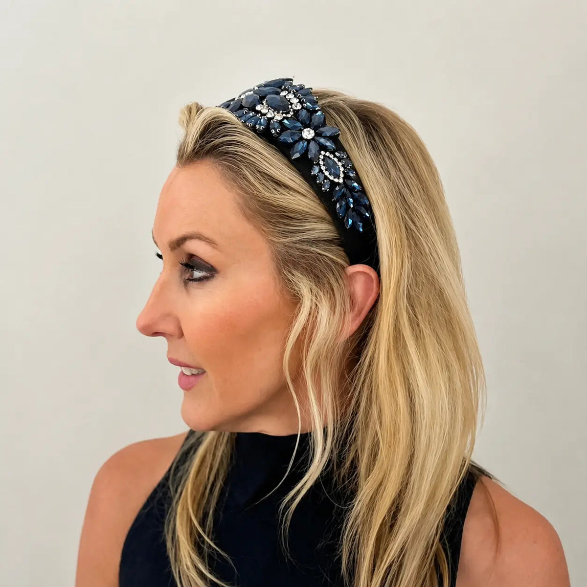 Tania Hird Nichola Encrusted Statement Headband - Navy detail