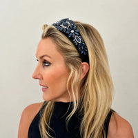 Tania Hird Nichola Encrusted Statement Headband - Navy detail