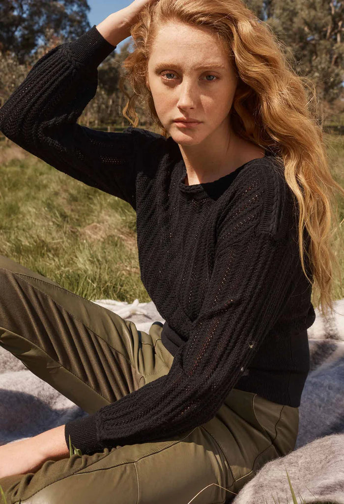 Once Was - Marley Merino Cotton Knit Top in Black