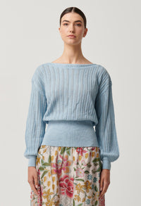 Once Was Marley Merino Cotton Knit Top in Cornflower