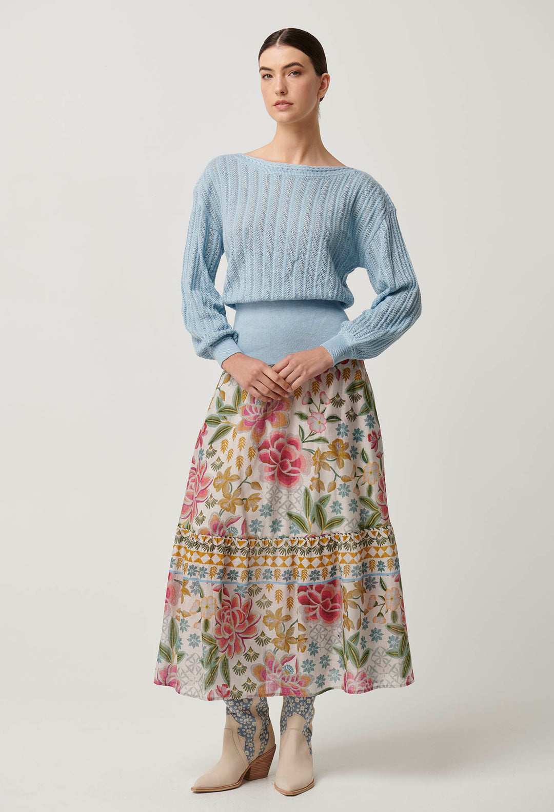 Once Was Marley Merino Cotton Knit Top in Cornflower