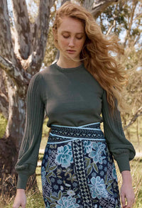 Once Was - Eastyn Merino Wool Cotton Blend Knit in Moss Green