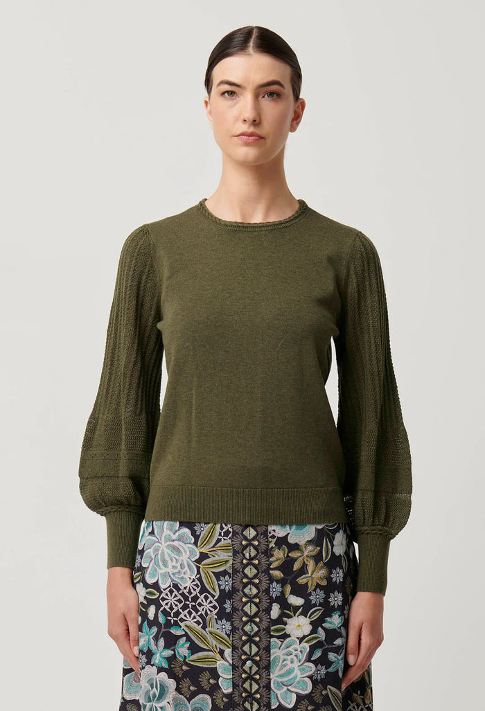 Once Was - Eastyn Merino Wool Cotton Blend Knit in Moss Green