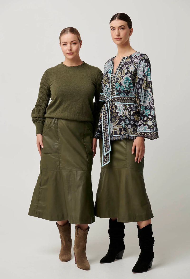 Once Was - Eastyn Merino Wool Cotton Blend Knit in Moss Green