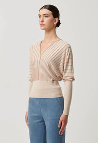 Once Was - Francine Viscose Nylon Blend Knit Top in Buckwheat