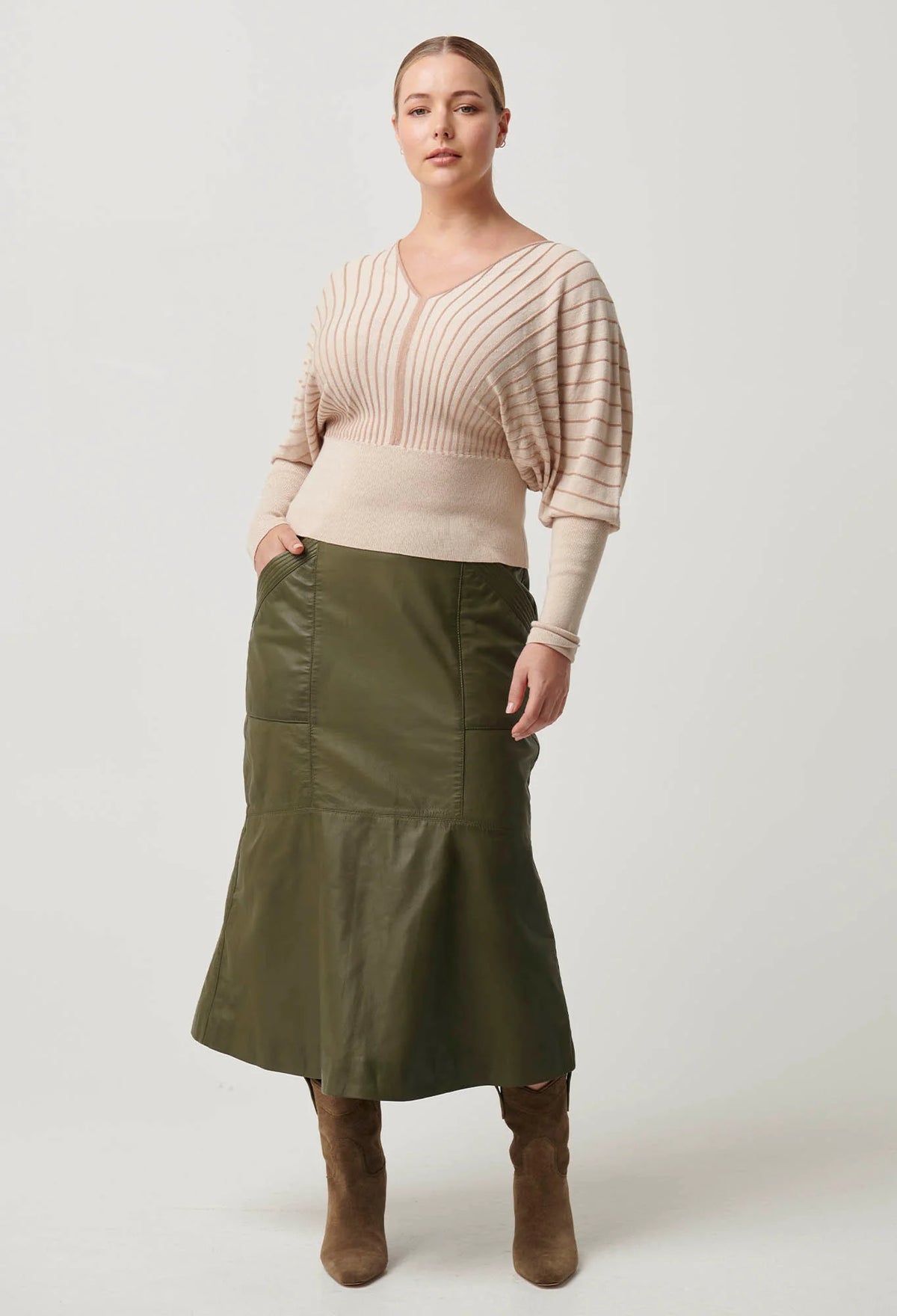 Once Was - Francine Viscose Nylon Blend Knit Top in Buckwheat