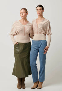 Once Was - Francine Viscose Nylon Blend Knit Top in Buckwheat