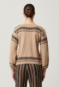 Once Was - Odessa Merino Wool Cotton Blend Jacquard Knit Top