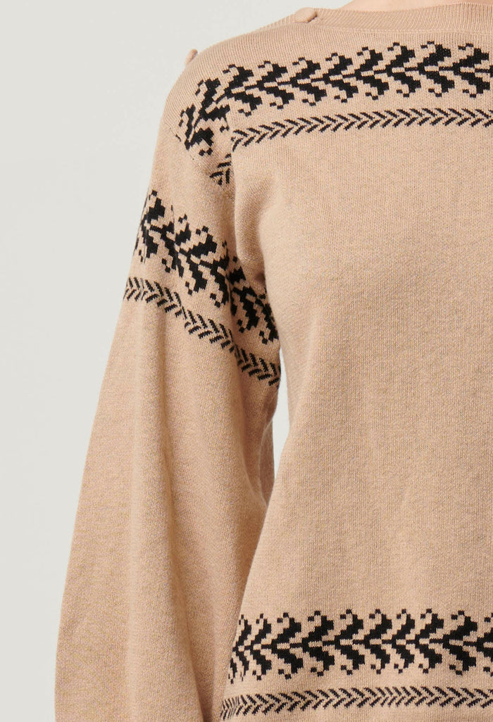 Once Was - Odessa Merino Wool Cotton Blend Jacquard Knit Top