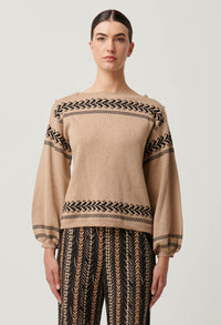 Once Was - Odessa Merino Wool Cotton Blend Jacquard Knit Top