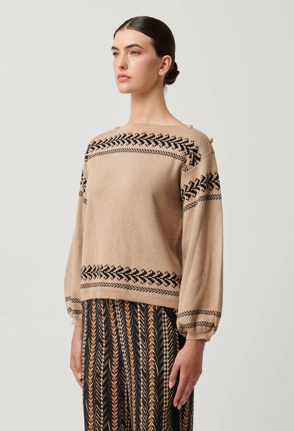 Once Was - Odessa Merino Wool Cotton Blend Jacquard Knit Top