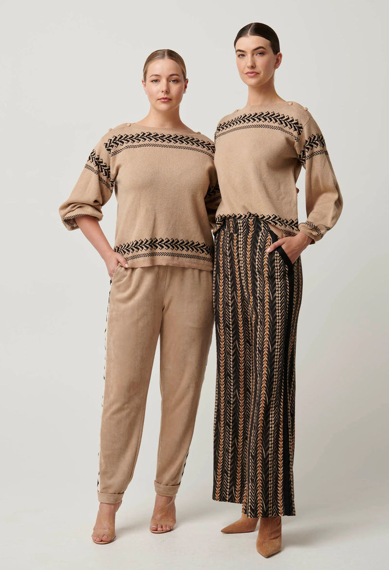 Once Was - Odessa Merino Wool Cotton Blend Jacquard Knit Top