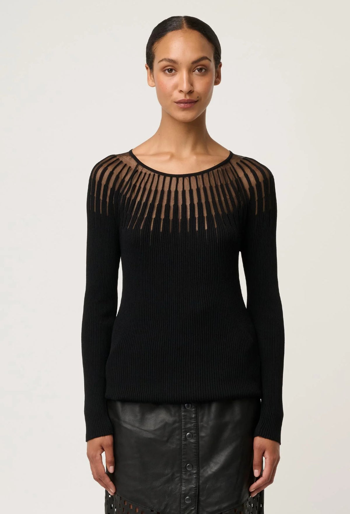 Once Was - Rhiannon Viscose Nylon Sheer Knit Top in Black