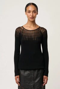 Once Was - Rhiannon Viscose Nylon Sheer Knit Top in Black