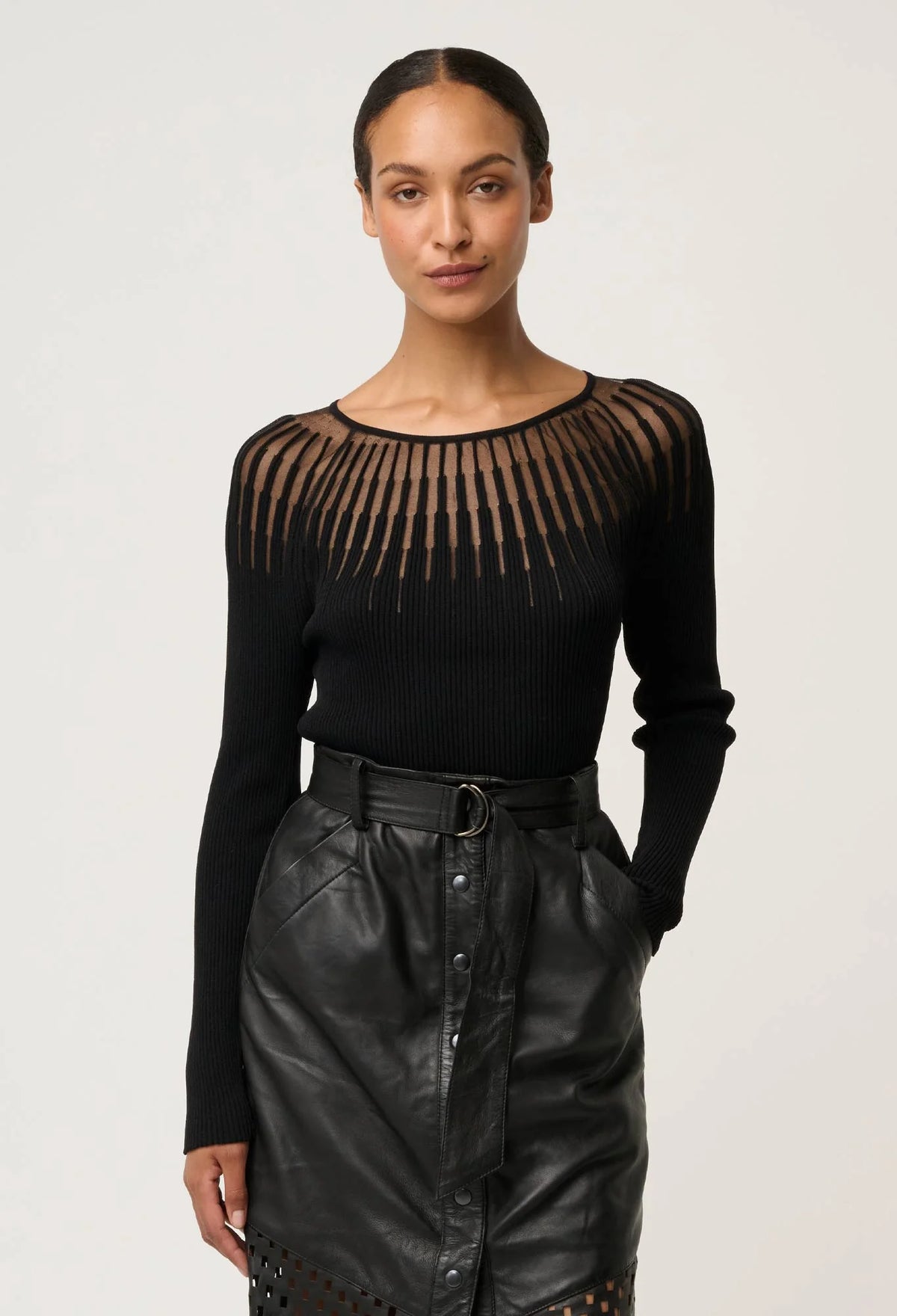 Once Was - Rhiannon Viscose Nylon Sheer Knit Top in Black