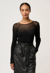 Once Was - Rhiannon Viscose Nylon Sheer Knit Top in Black