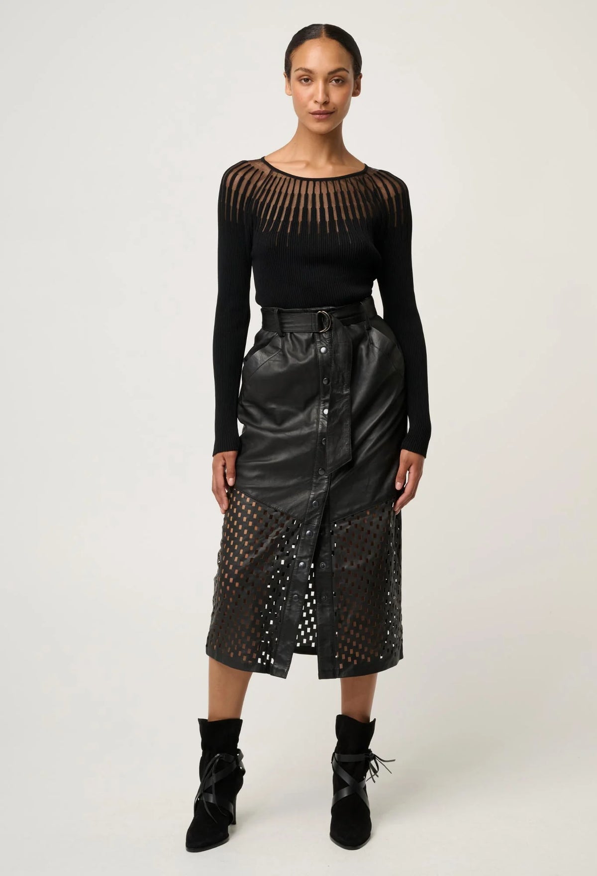 Once Was - Rhiannon Viscose Nylon Sheer Knit Top in Black