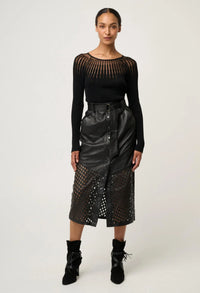 Once Was - Rhiannon Viscose Nylon Sheer Knit Top in Black