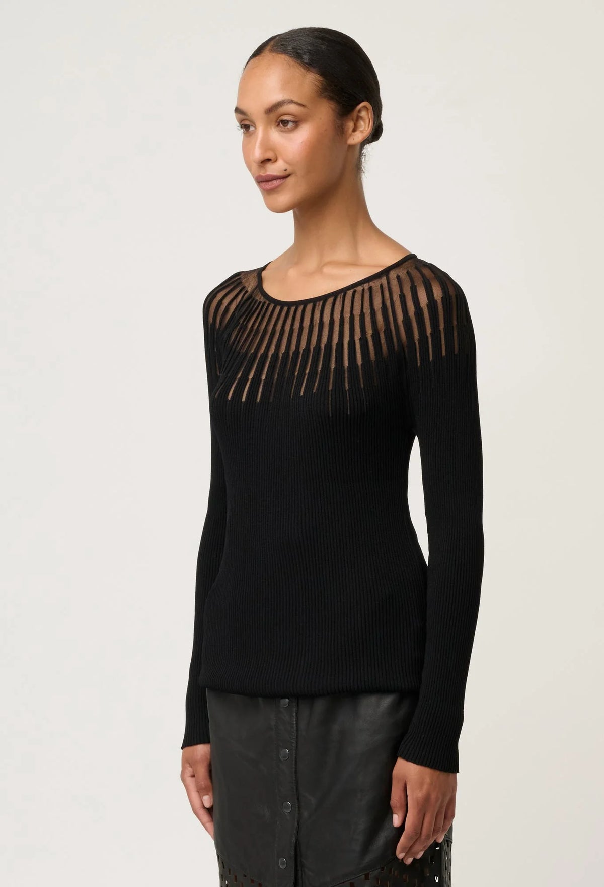 Once Was - Rhiannon Viscose Nylon Sheer Knit Top in Black