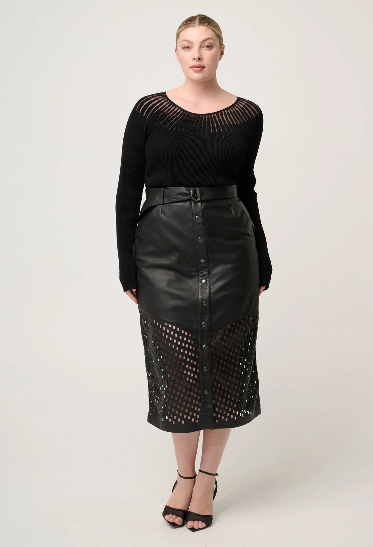 Once Was - Rhiannon Viscose Nylon Sheer Knit Top in Black