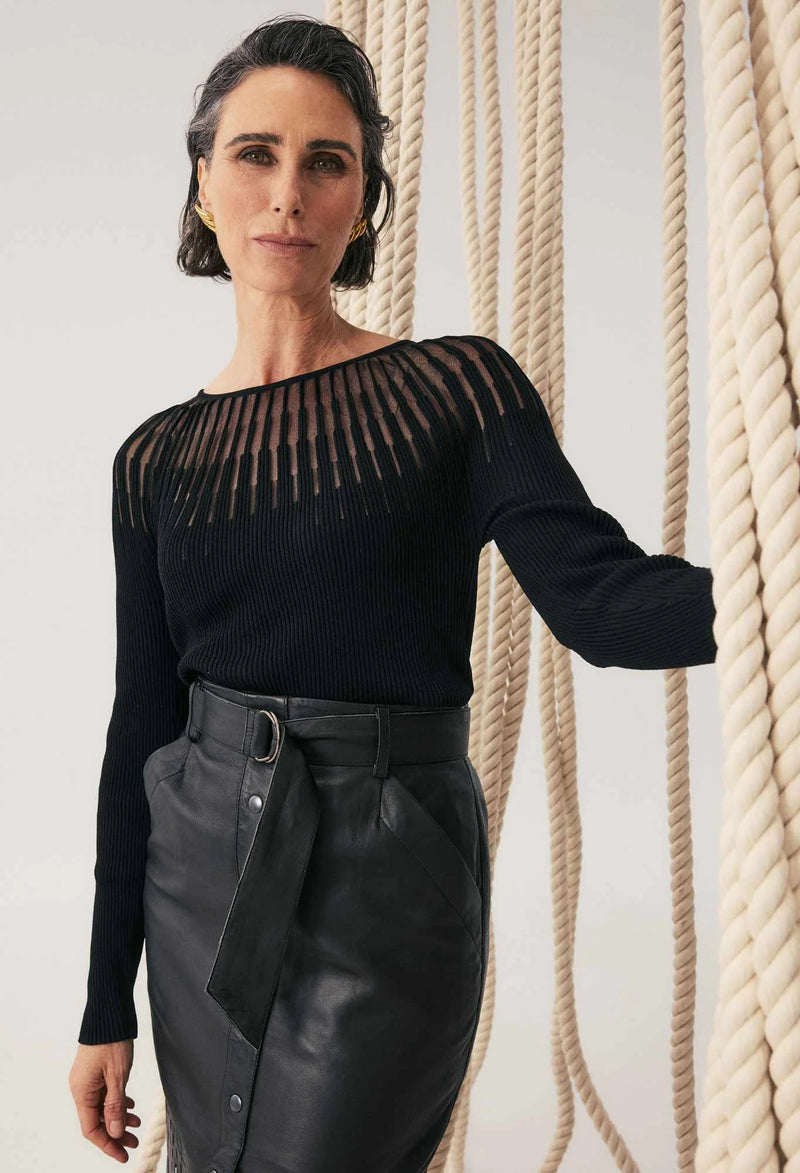 Once Was - Rhiannon Viscose Nylon Sheer Knit Top in Black – Zoe