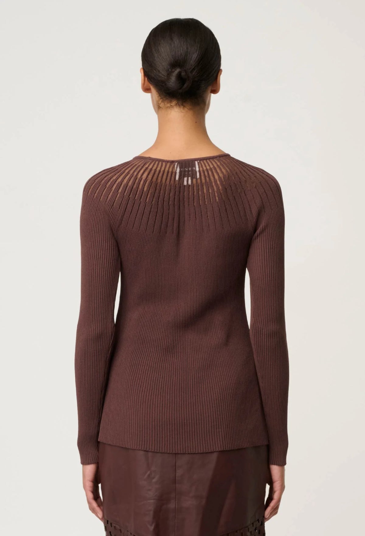 Once Was - Rhiannon Viscose Nylon Sheer Knit Top in Mocha