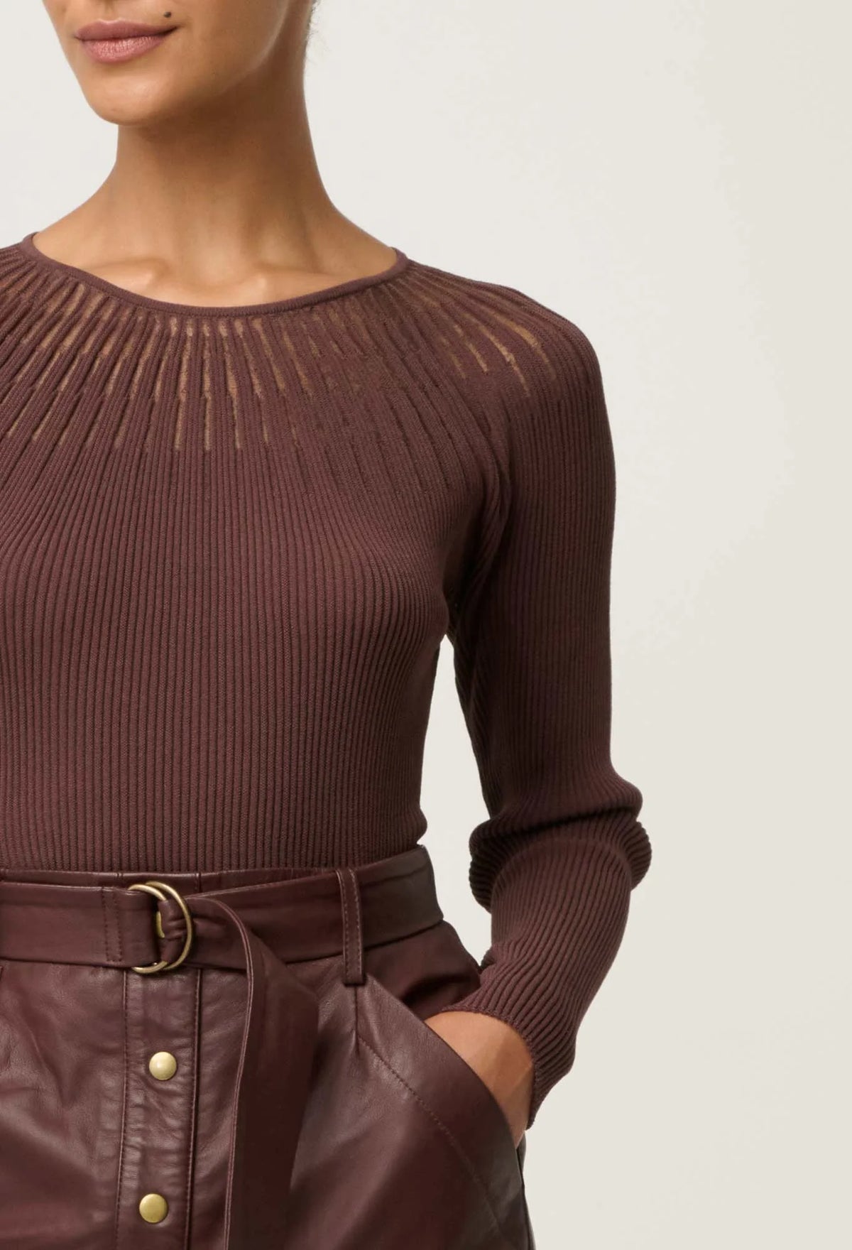 Once Was - Rhiannon Viscose Nylon Sheer Knit Top in Mocha