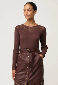 Once Was - Rhiannon Viscose Nylon Sheer Knit Top in Mocha
