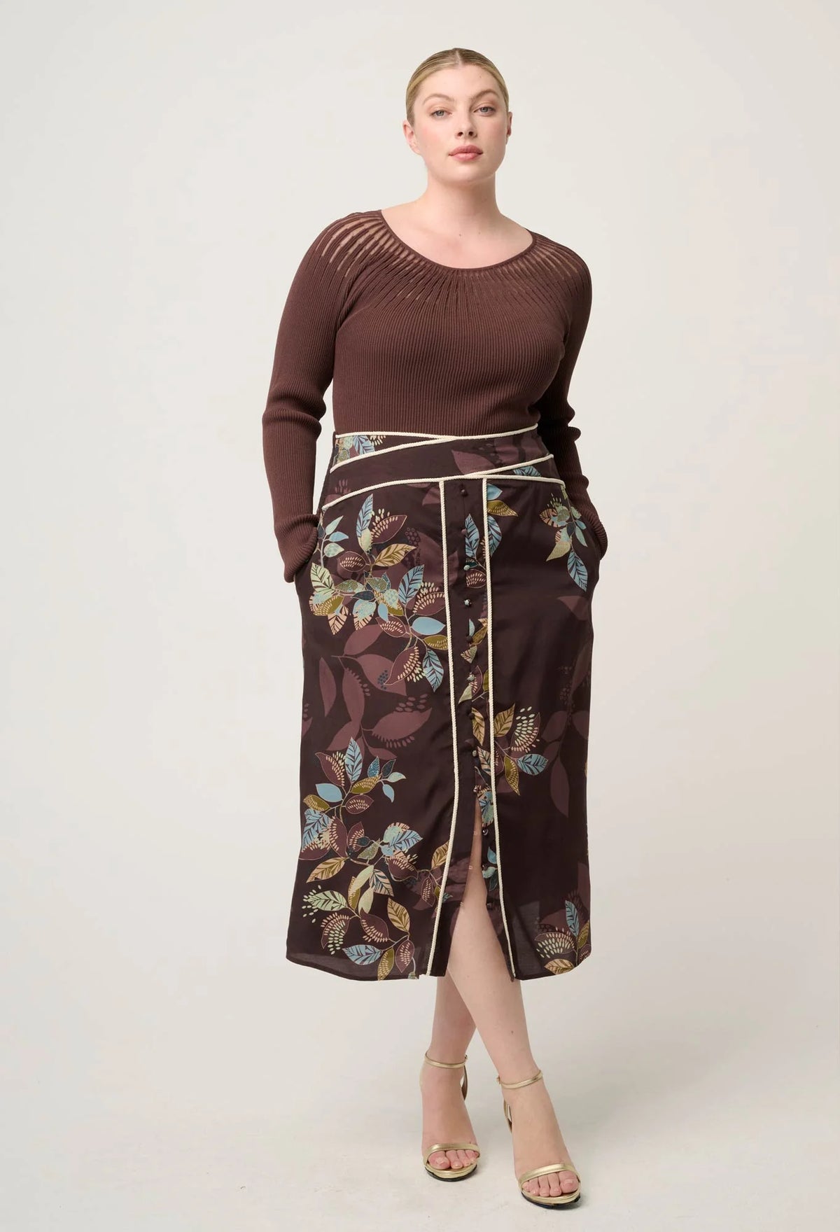 Once Was - Rhiannon Viscose Nylon Sheer Knit Top in Mocha