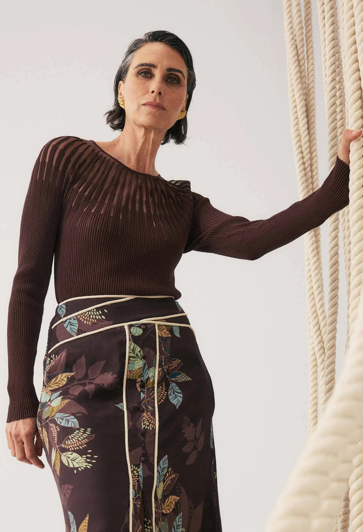 Once Was - Rhiannon Viscose Nylon Sheer Knit Top in Mocha