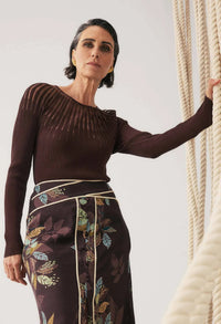 Once Was - Rhiannon Viscose Nylon Sheer Knit Top in Mocha