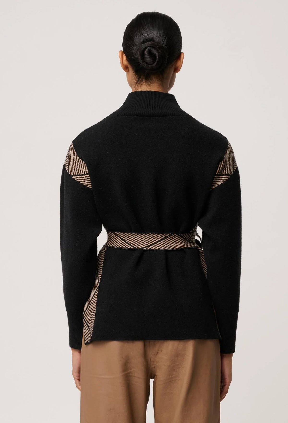Once Was - Nomadic High Neck Wool Viscose Blend Sweater in Black Chevron