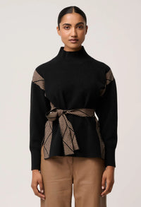 Once Was - Nomadic High Neck Wool Viscose Blend Sweater in Black Chevron