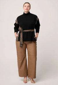 Once Was - Nomadic High Neck Wool Viscose Blend Sweater in Black Chevron