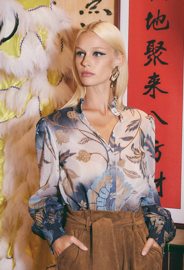 Dynasty Cotton Silk Shirt in Lotus
