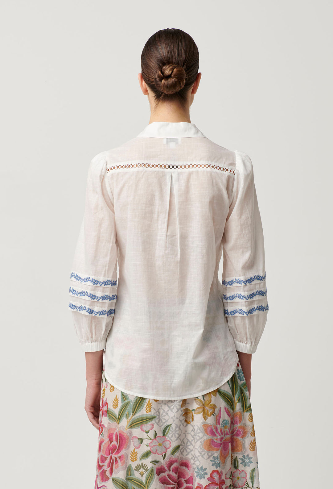 Once Was - Fleurine Embroidered Cotton Slub Shirt in Milk
