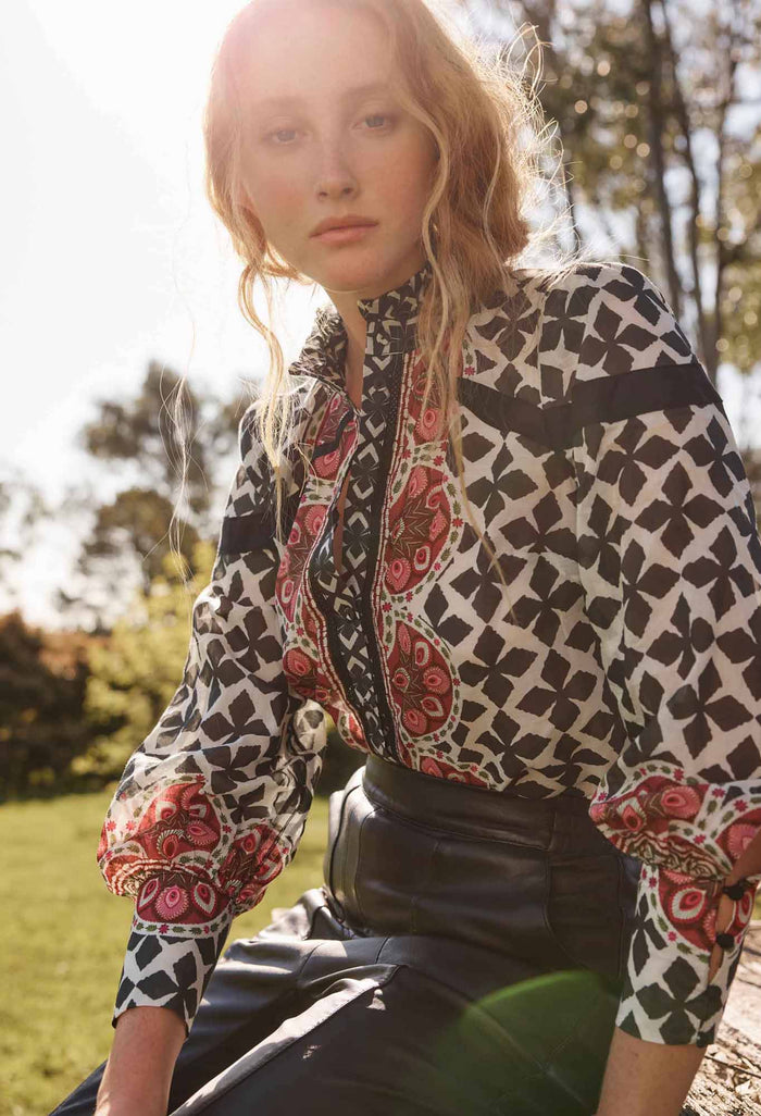 Once Was - Astrid Cotton Silk Print Panel Shirt