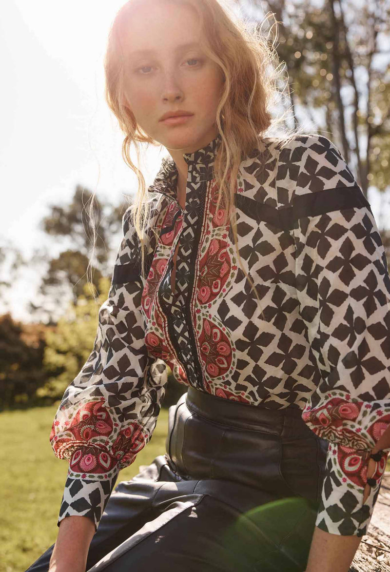 Once Was - Astrid Cotton Silk Print Panel Shirt