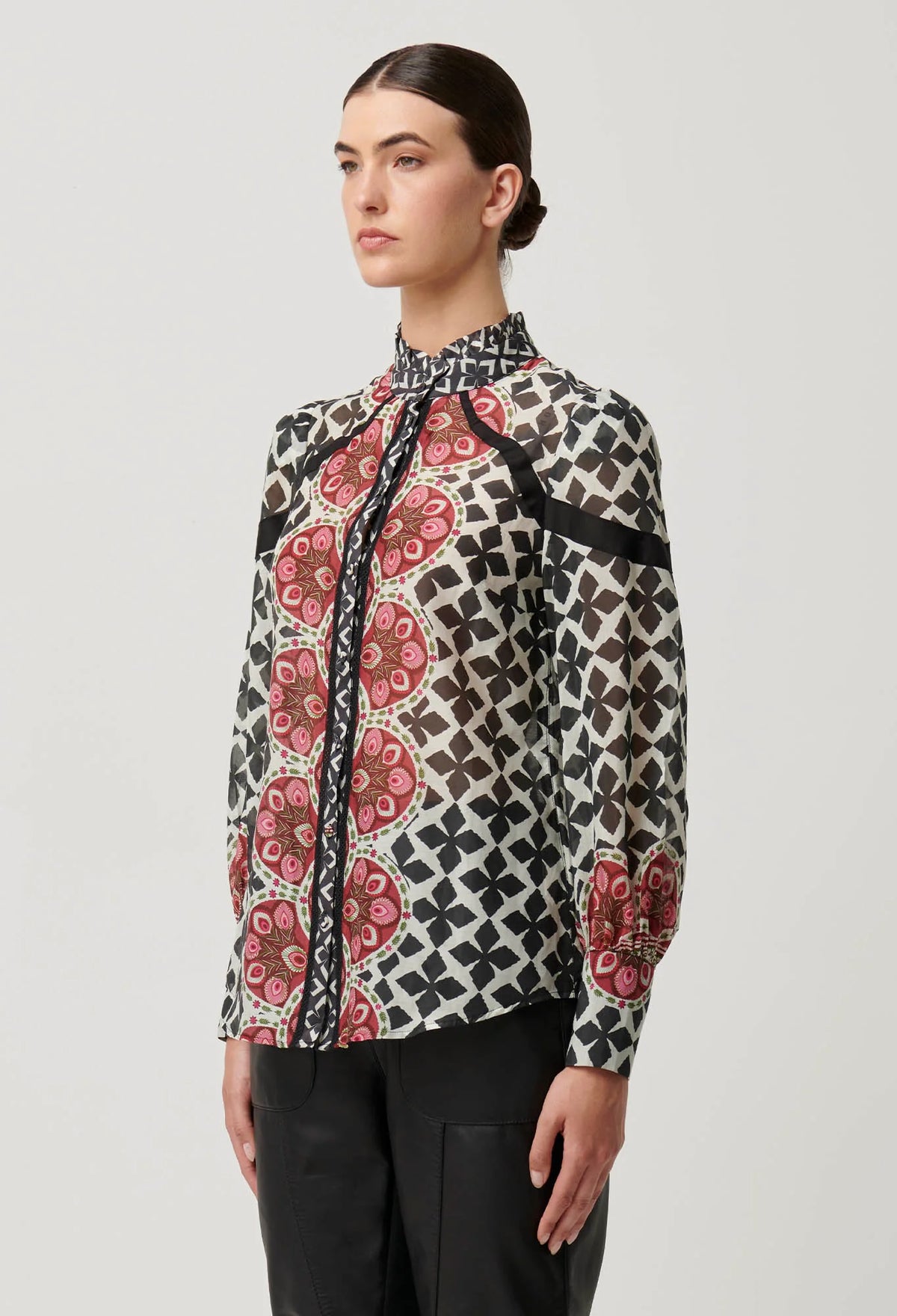 Once Was - Astrid Cotton Silk Print Panel Shirt