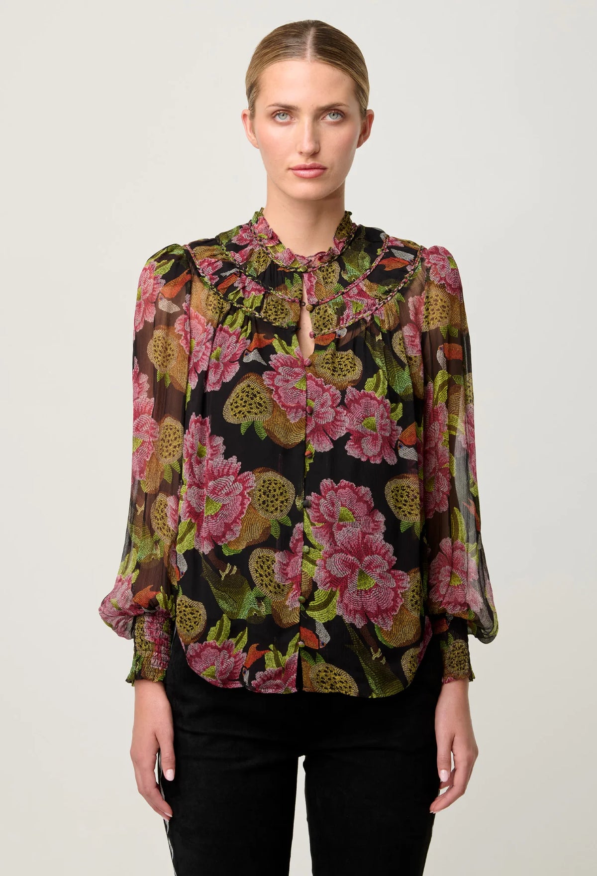 Once Was Estrella Viscose Chiffon Blouse in Winter Granadilla