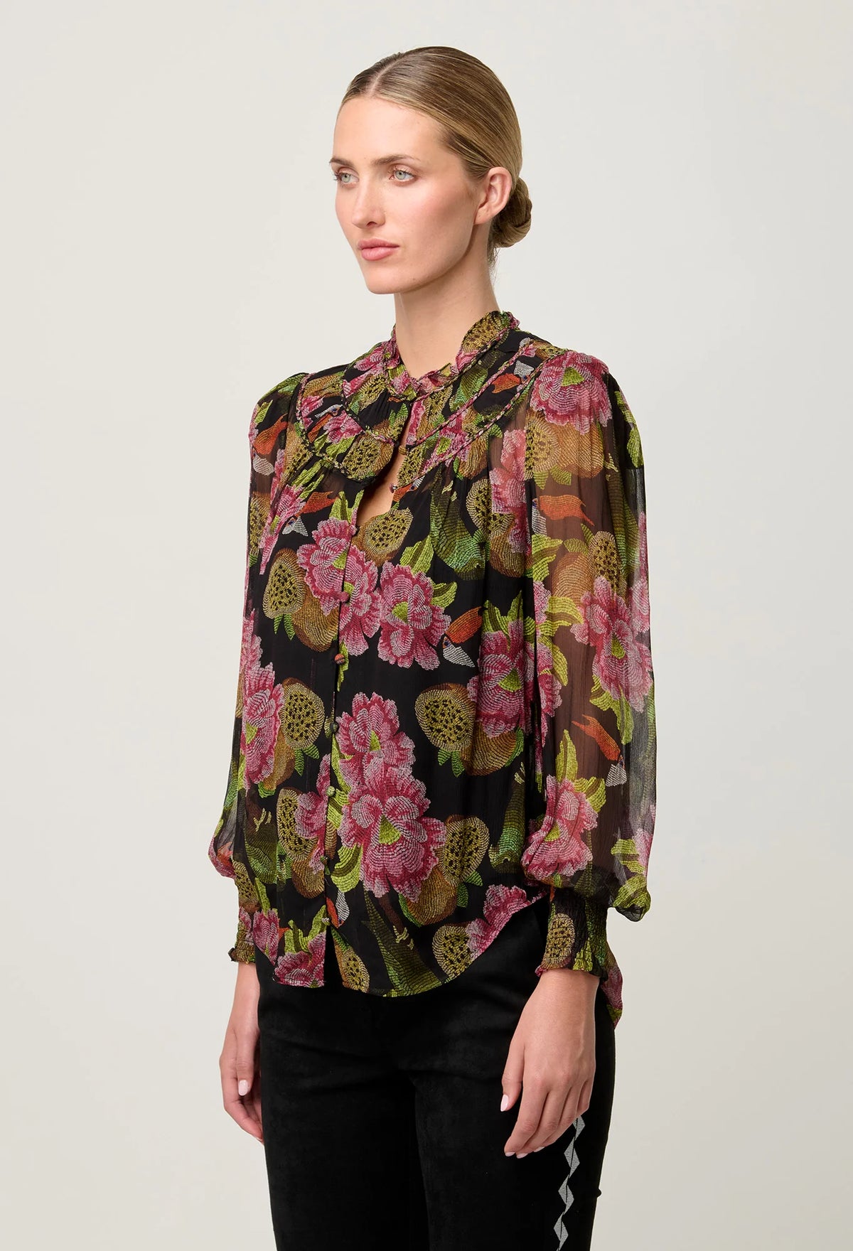 Once Was Estrella Viscose Chiffon Blouse in Winter Granadilla