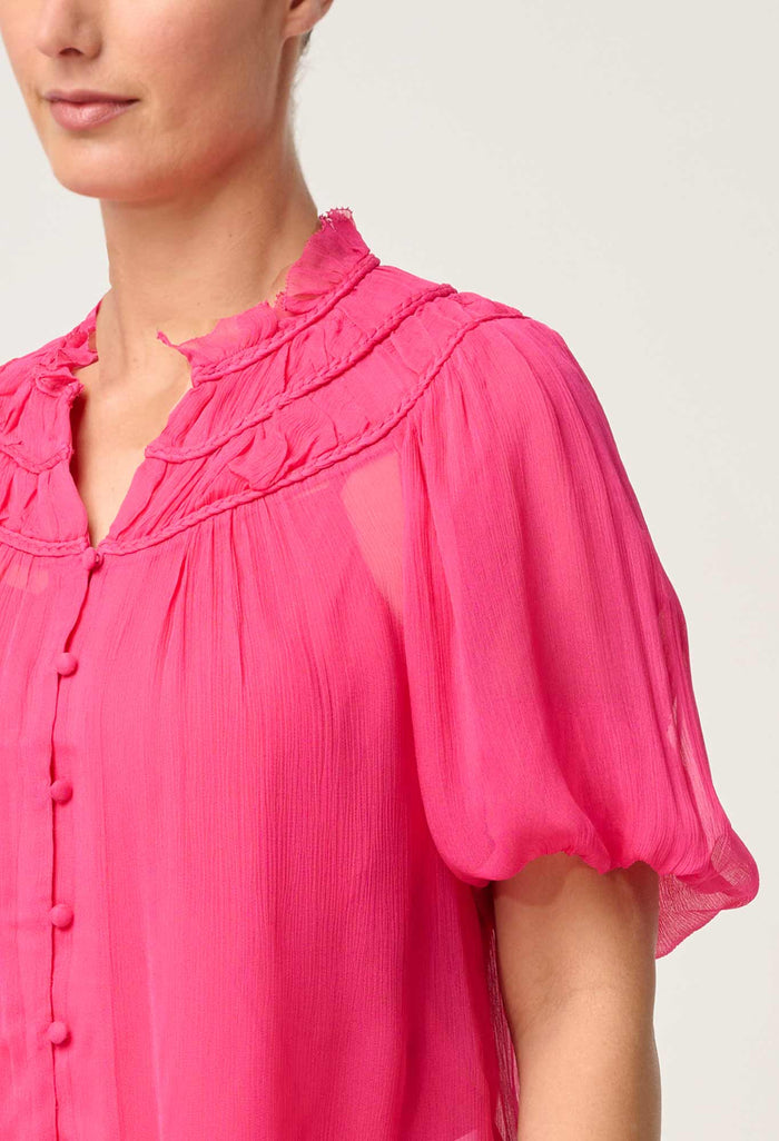 Once Was - Selini Braided Viscose Chiffon Blouse - CELOSIA PINK