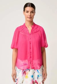 Once Was - Selini Braided Viscose Chiffon Blouse - CELOSIA PINK