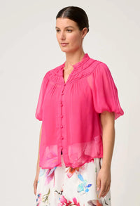 Once Was - Selini Braided Viscose Chiffon Blouse - CELOSIA PINK